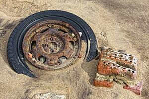 Old tire in the sand