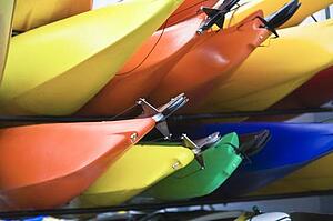 Brightly colored kayaks