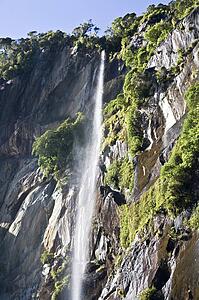 Waterfall in Milford Sound, New Zealand