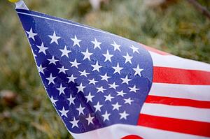 Closeup frost on American flag 