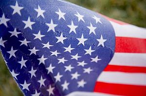 Closeup frost on American flag 