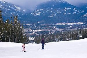 Two skiers, Whistler, British Columbia, Canada