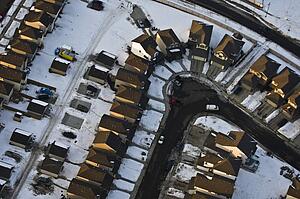 Aerial view of neighborhood in winter