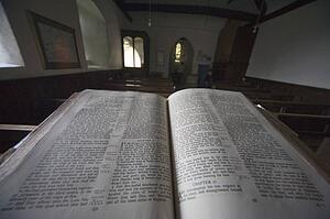Old bible in church, North Yorkshire, England, Europe