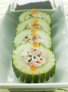 Cucumber Sushi Roll with Crayfish and a Soy Dip