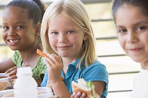 Students outdoors eating lunch (selective focus)