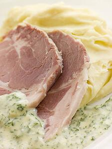 Boiled Collar of Bacon with Mashed Potato and Parsley Sauce
