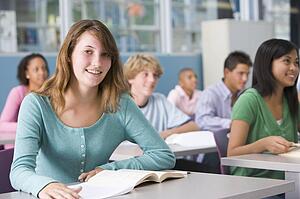 Students studying in geography class