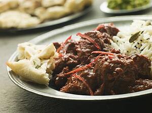 Pewter Plate With Meat Phall Fragrant Basmati and Naan