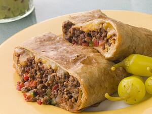 Chimichanga with Pickled Chillies and Guacamole