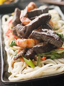Teriyaki Beef Fillet and Tiger Prawns with Udon Noodles