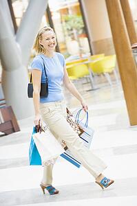 Woman with shopping bags at a shopping mall