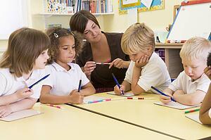Students in math class with teacher