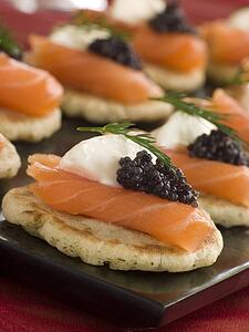 Smoked Salmon Blinis Canap s with Sour Cream and Caviar