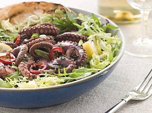 Baby Octopus Salad with Frisse Roquette and Chargrilled Bread