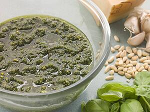 Bowl of Fresh Pesto with Ingredients
