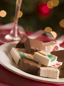 Plate of Chocolate Dipped and Plain Nougat