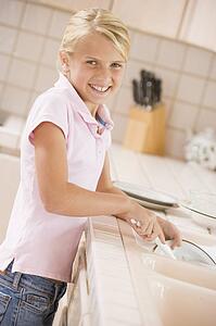 Young Girl Cleaning Dishes, 