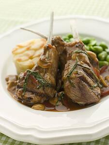 Grilled Lamb Cutlets Chasseur sauce Pomme Anna and Baby Broad beans