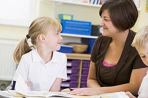 Student in class with teacher reading