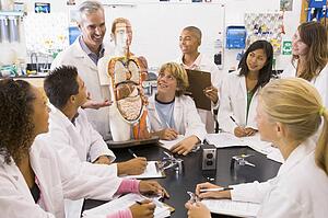 Students in biology class with teacher