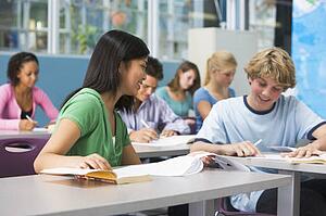 Students studying in geography class
