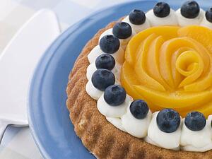 Whipped Cream Peach and Blueberry Sponge Flan