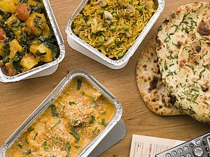 Chicken Korma, Sag Aloo, Mushroom Pilau And Naan Bread