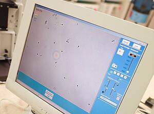 Monitor showing an intra cytoplasmic sperm injection (selective focus)