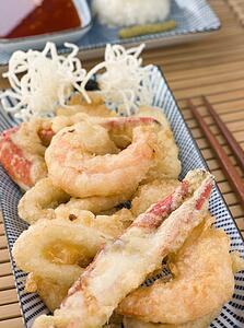 Tempura of Seafood with chili Sauce and Mouli