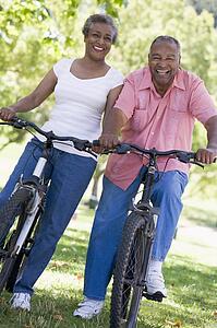 Senior couple on bicycles