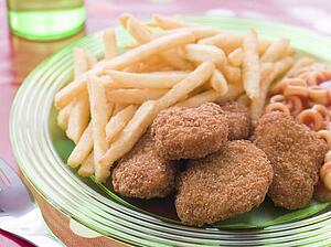 Chicken Nuggets with Spaghetti Hoops and Chips