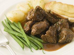 Beef Carbonnade with a Mustard Crouton and Green Beans