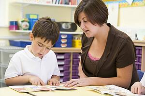 Student in class with teacher reading