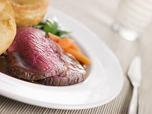 Roast Topside of British Beef with Yorkshire Pudding and Vegetables