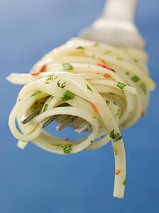 Chilli and Coriander Linguine twisted around a fork