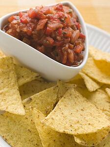 Pot Of Tomato Salsa with Tortilla Chips