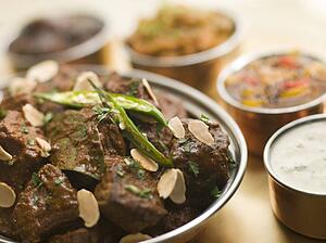 Meat Madras Restaurant Style with Raita and Chutneys