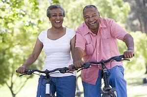 Senior couple on bicycles