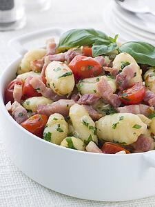 Bowl of Gnocchi with a Bacon Tomato and Basil Dressing