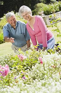 Senior couple in a flower garden