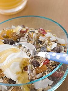 Bowl of Museli with Creme Fraiche and Honey