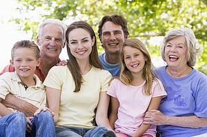 Extended family outdoors smiling