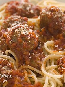 Spaghetti Meatballs sprinkled with Parmesan Cheese