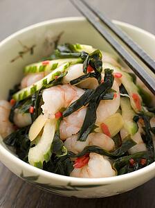 Tiger Prawn Wakame and Cucumber Salad with Ginger