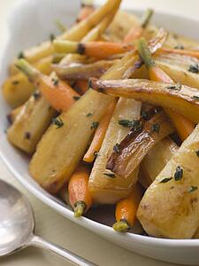 Parsnips and Baby Carrots Roasted in Thyme and Honey