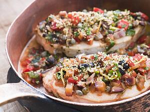 Baked Sicilian Swordfish in a Copper pan