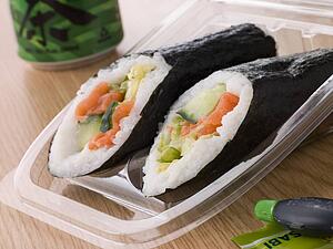 Hand Moulded Sushi With A Can Of Green Tea