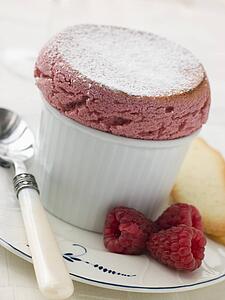 Hot Raspberry Souffle with Langue de Chat Biscuits
