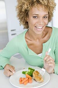 Woman Eating Healthy meal, mealtime